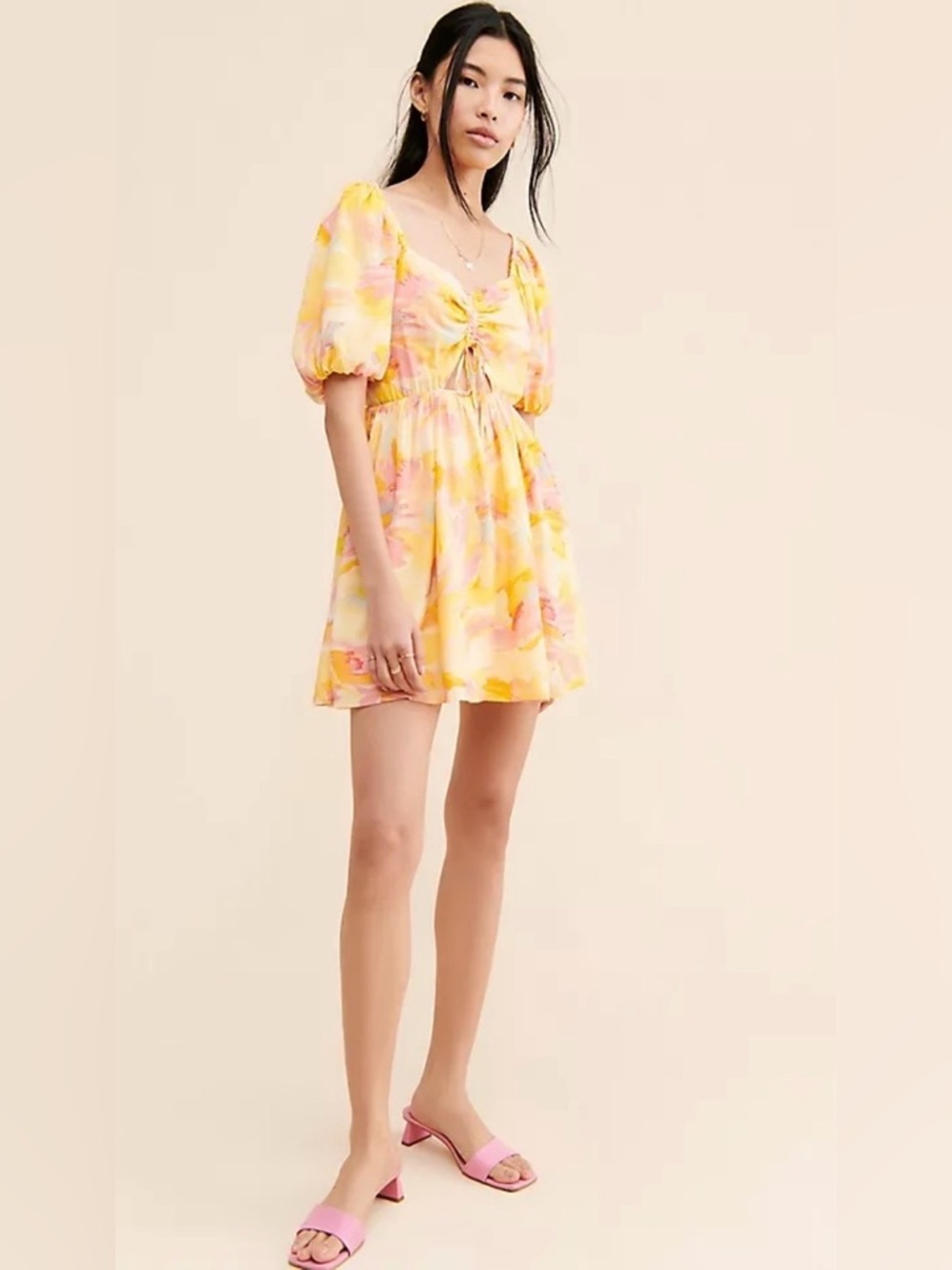 Adeline Rae Anthropologie Dara Abstract Mini Dress Puff Sleeve Size M